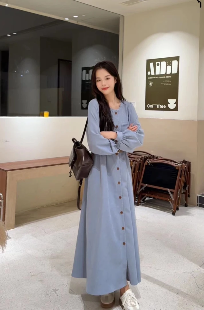 AN.XIN【城市漫步】韩系小众设计感极简风通勤连衣裙1092