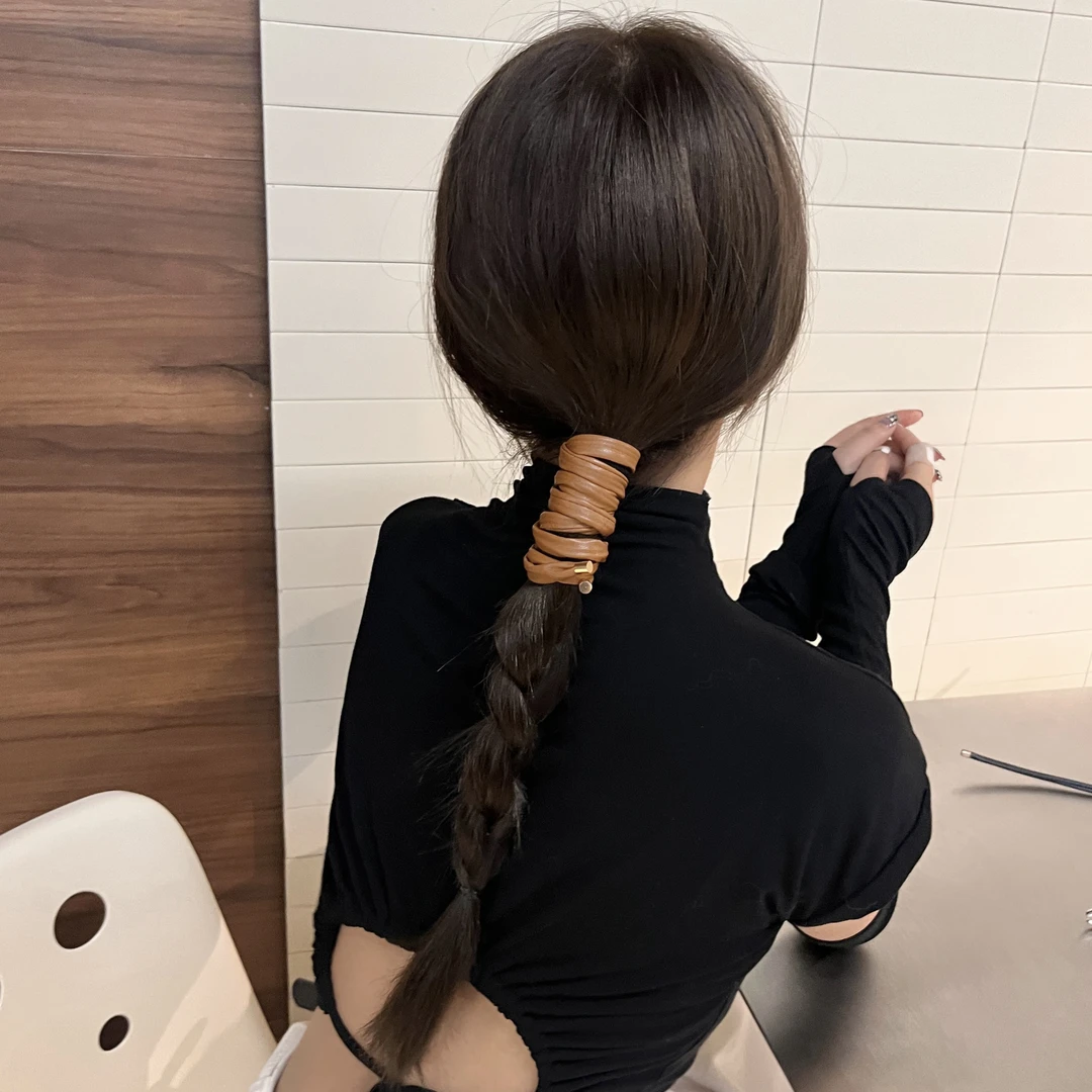 非金属皮质发饰 韩系皮革绑束发带发高端低马尾铁丝头饰发绳头绳