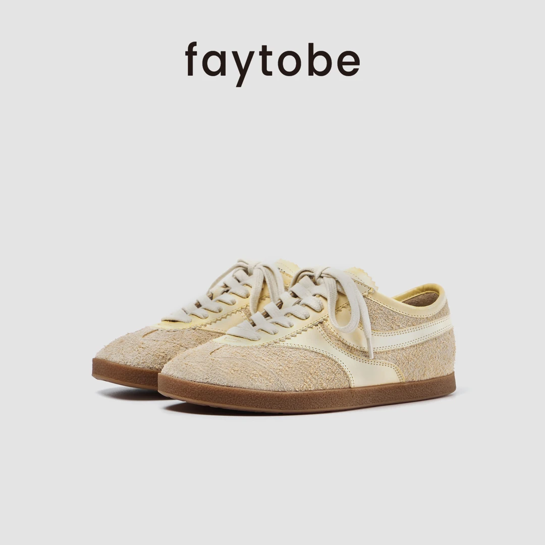 【faytobe】羊反绒休闲德训鞋23秋牛皮方圆头系带透气板鞋轻盈时尚