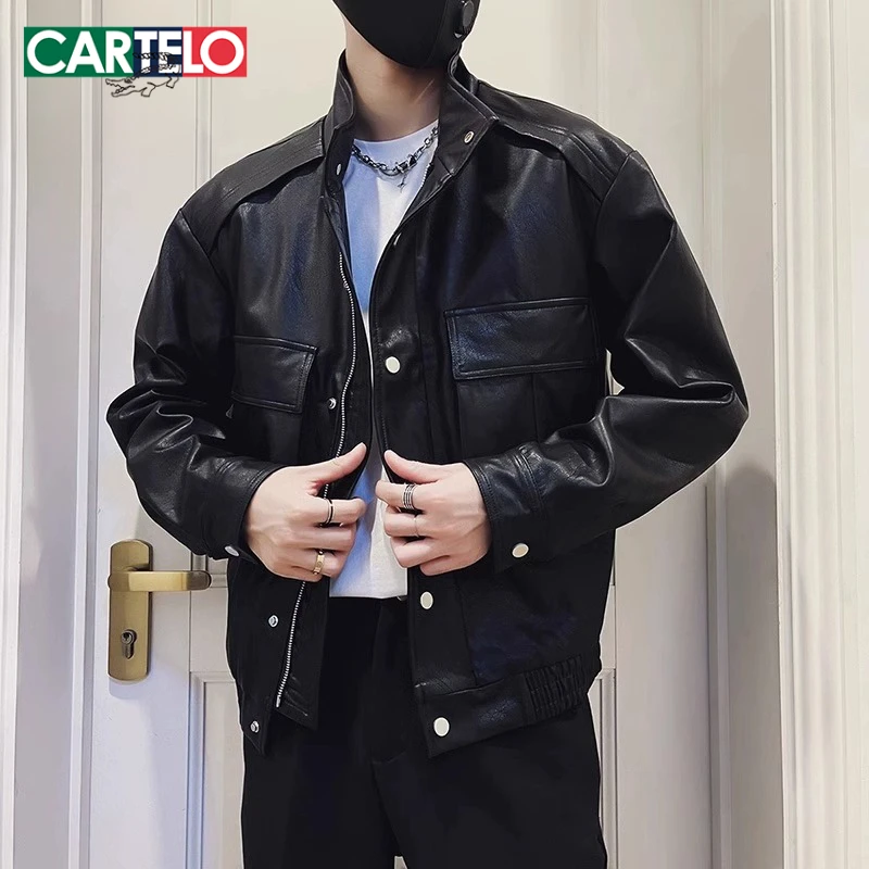 卡帝乐鳄鱼男士新款皮衣外套春秋2024痞帅机车服潮牌工装复古皮夹