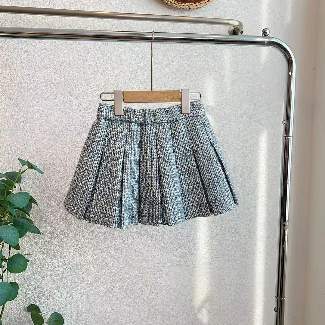 1011诺蓝白毛呢短裙