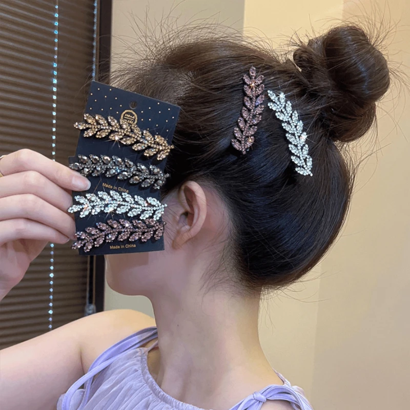 水钻麦穗发夹女2024新款边夹刘海夹后脑勺碎发bb夹子甜美半扎发卡