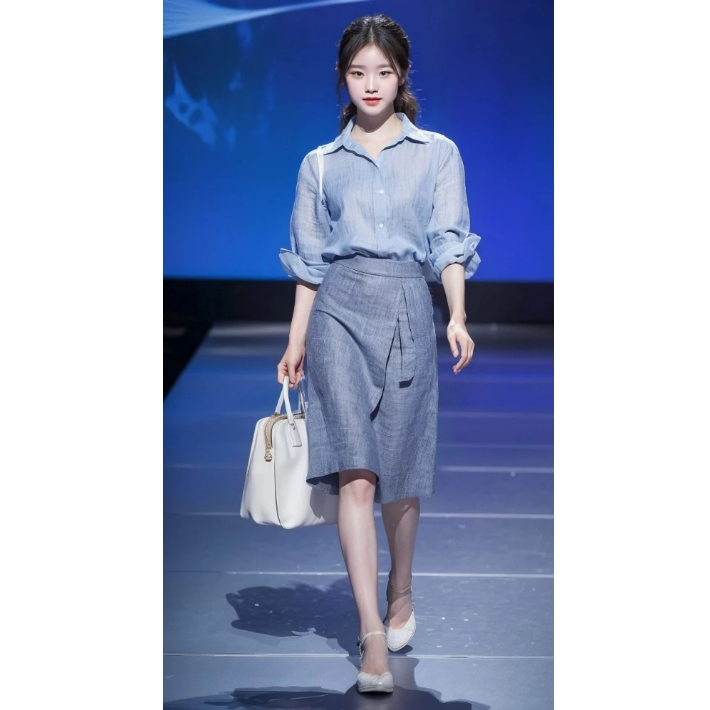 今年流行漂亮减龄洋气时尚高级感蓝色衬衫女高级感时尚衬衣