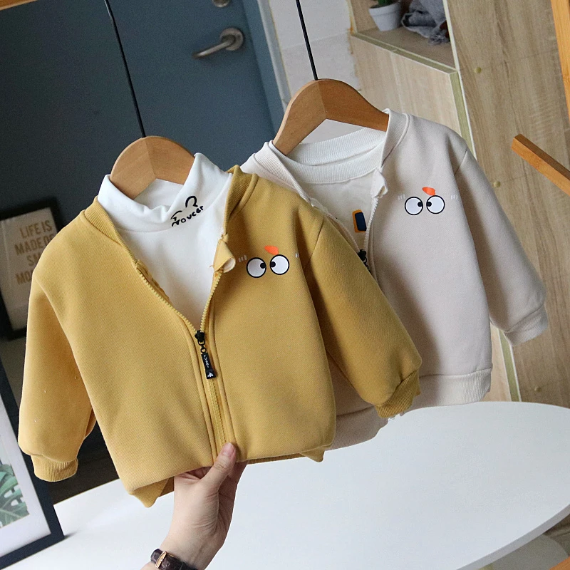 清仓 深秋宝宝外套拉链衫开衫男童女加绒外出服小童保暖