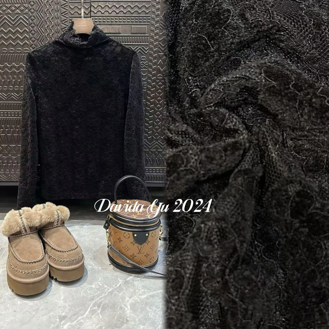 Davida Yu【法式蕾丝】轻奢镂空打底上衣百搭高领长袖T恤DYWT350