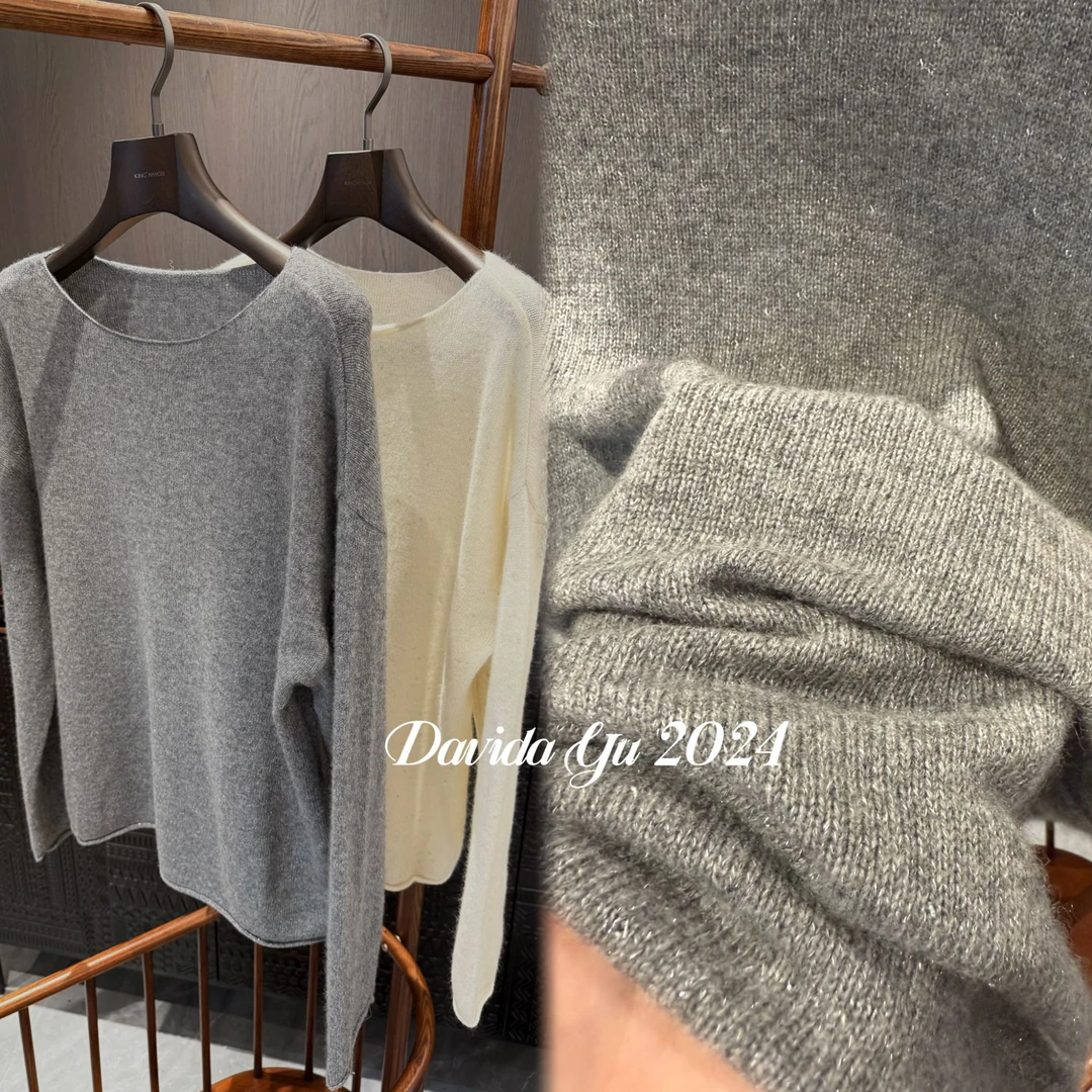 Davida Yu【微光】轻奢极简时尚百搭无骨领烫钻长袖打底XY22928