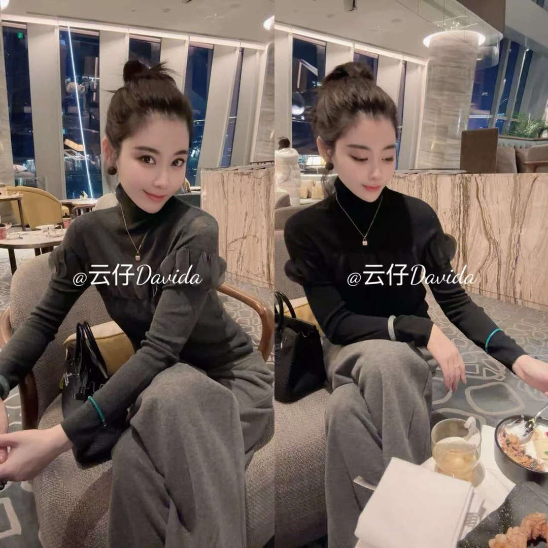 Davida Yu【小香芝士】花瓣一字肩上衣气质针织衫高领打底XY15178