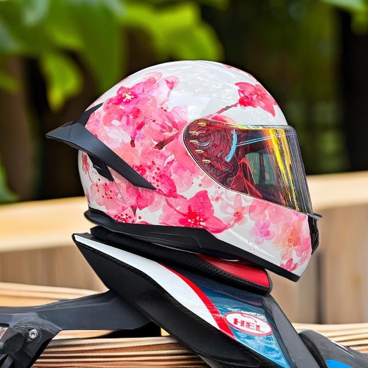 ORZ摩托车出行女男全盔新国标3C认证蓝牙机车四季情侣樱花大尾翼.