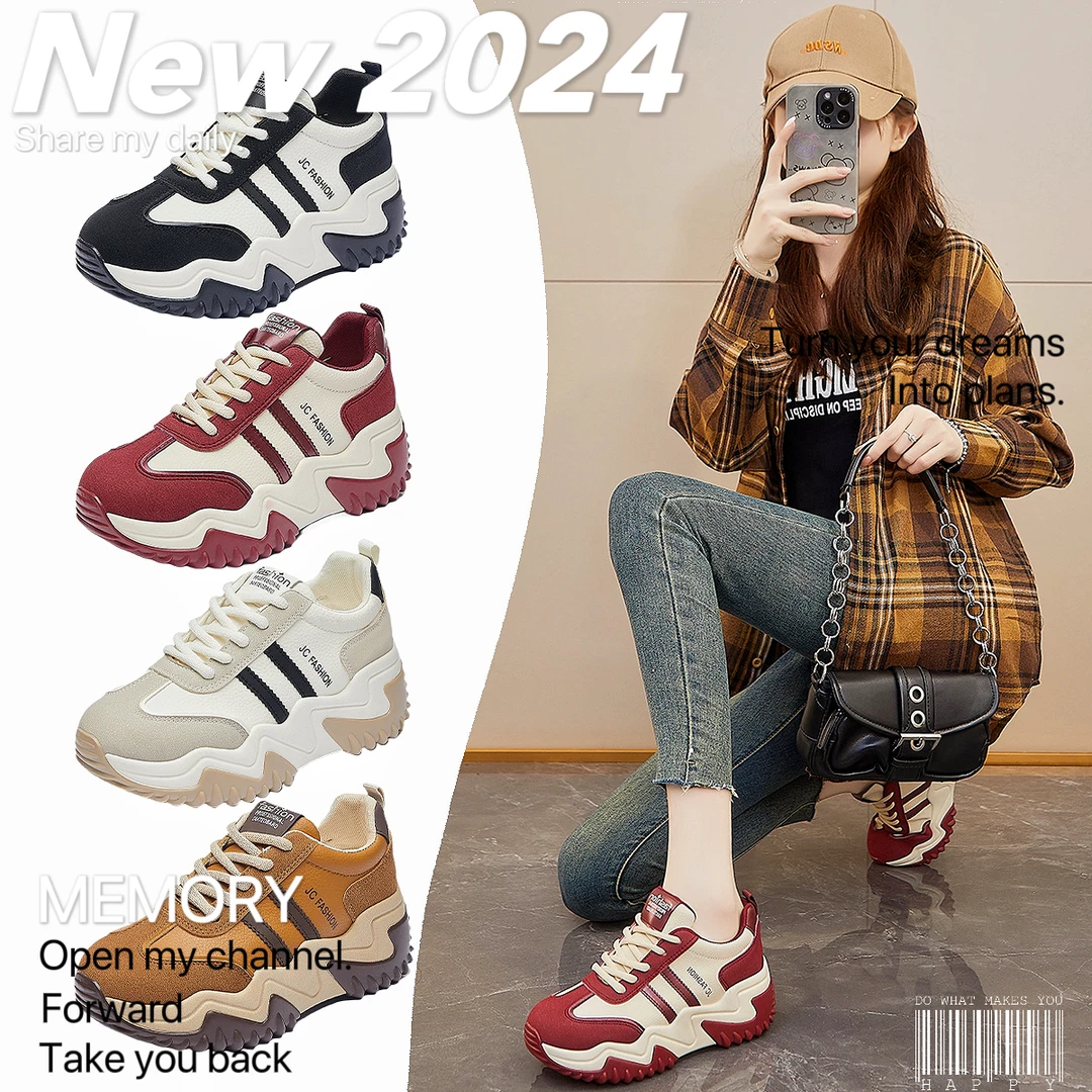 【外贸尾单】日系安哥拉色系增高阿甘鞋女休闲百搭运动跑步老爹鞋