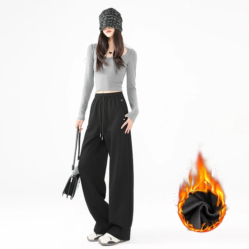 高腰显瘦冬季休闲简约宽松百搭窄版铆钉镰刀裤LB41042