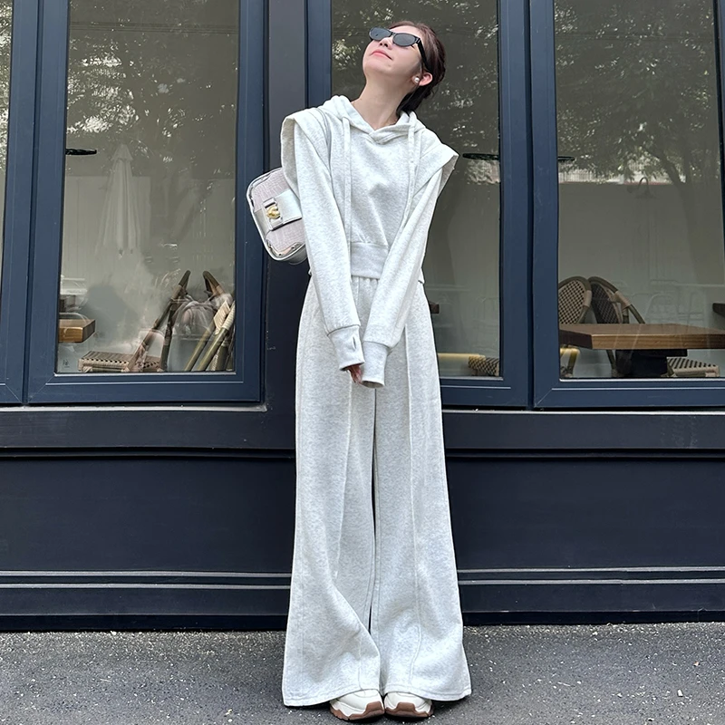 气质假两件卫衣套装高级时尚连帽卫衣两件套设计师款24W013