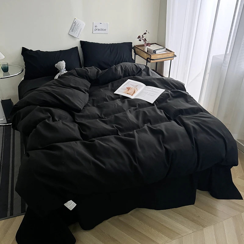 ins风纯色4件套床单被套四件套磨毛床单被套罩单人三件套床上用品