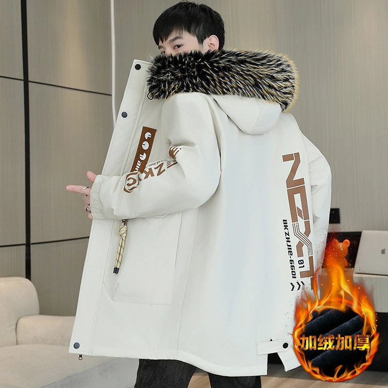 派克服男士冬季外套加绒加厚中长款冲锋衣服潮流冬装保暖加棉夹克