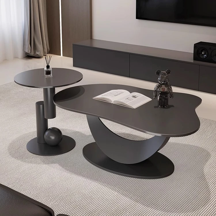 新款云朵岩板茶几客厅家用阳台简约小户型异形不规则轻奢黑色茶桌