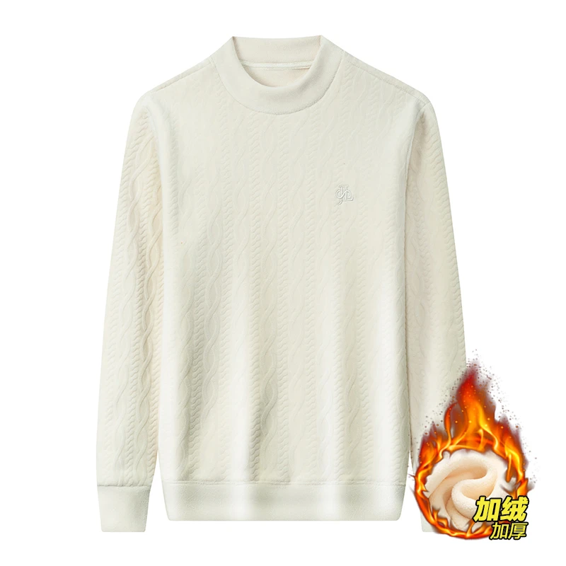 男士加绒加厚保暖圆领百搭提花卫衣秋冬长袖时尚休闲上衣906