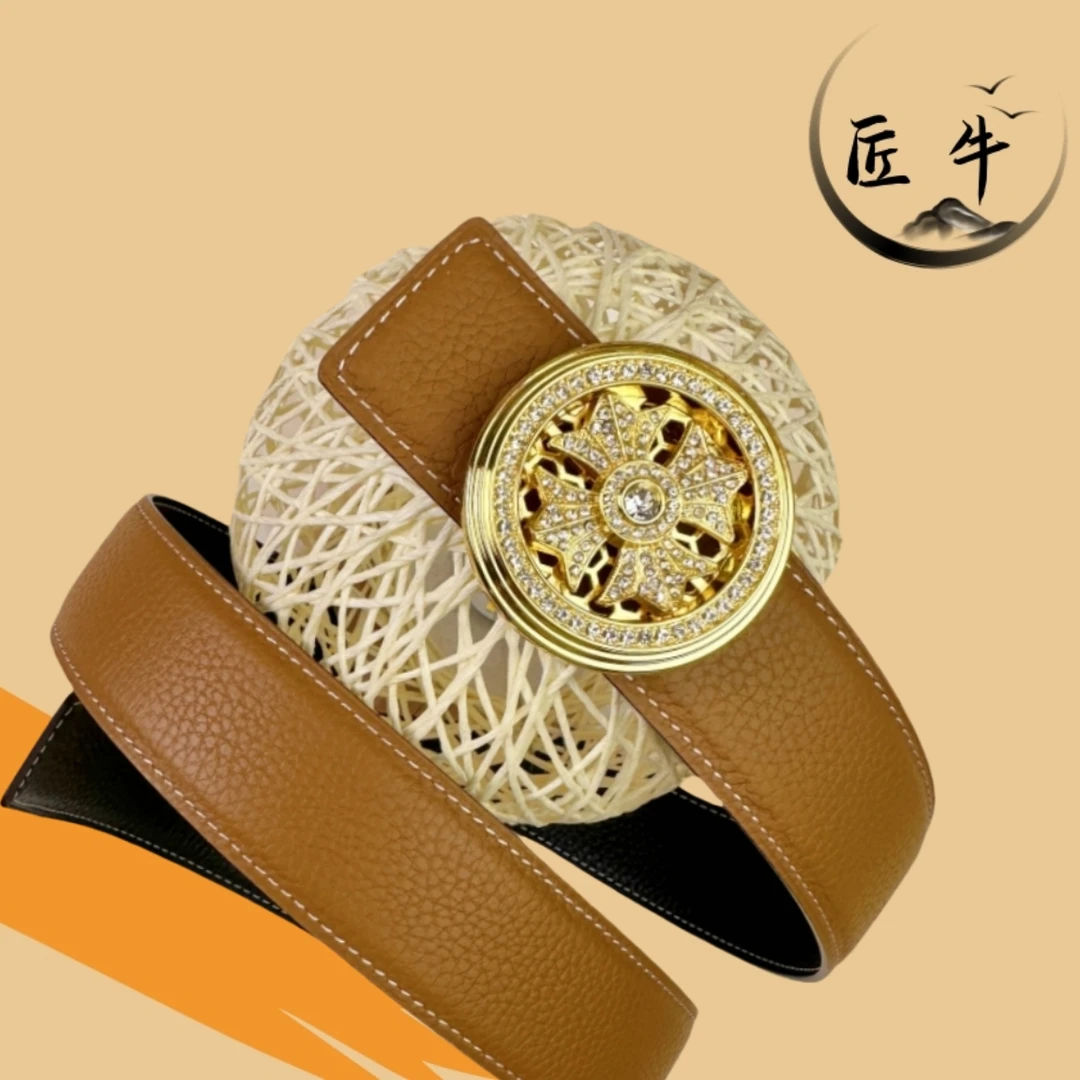 镶钻时来运转双面真牛皮高档时尚休闲百搭潮流男士腰带个性商务款