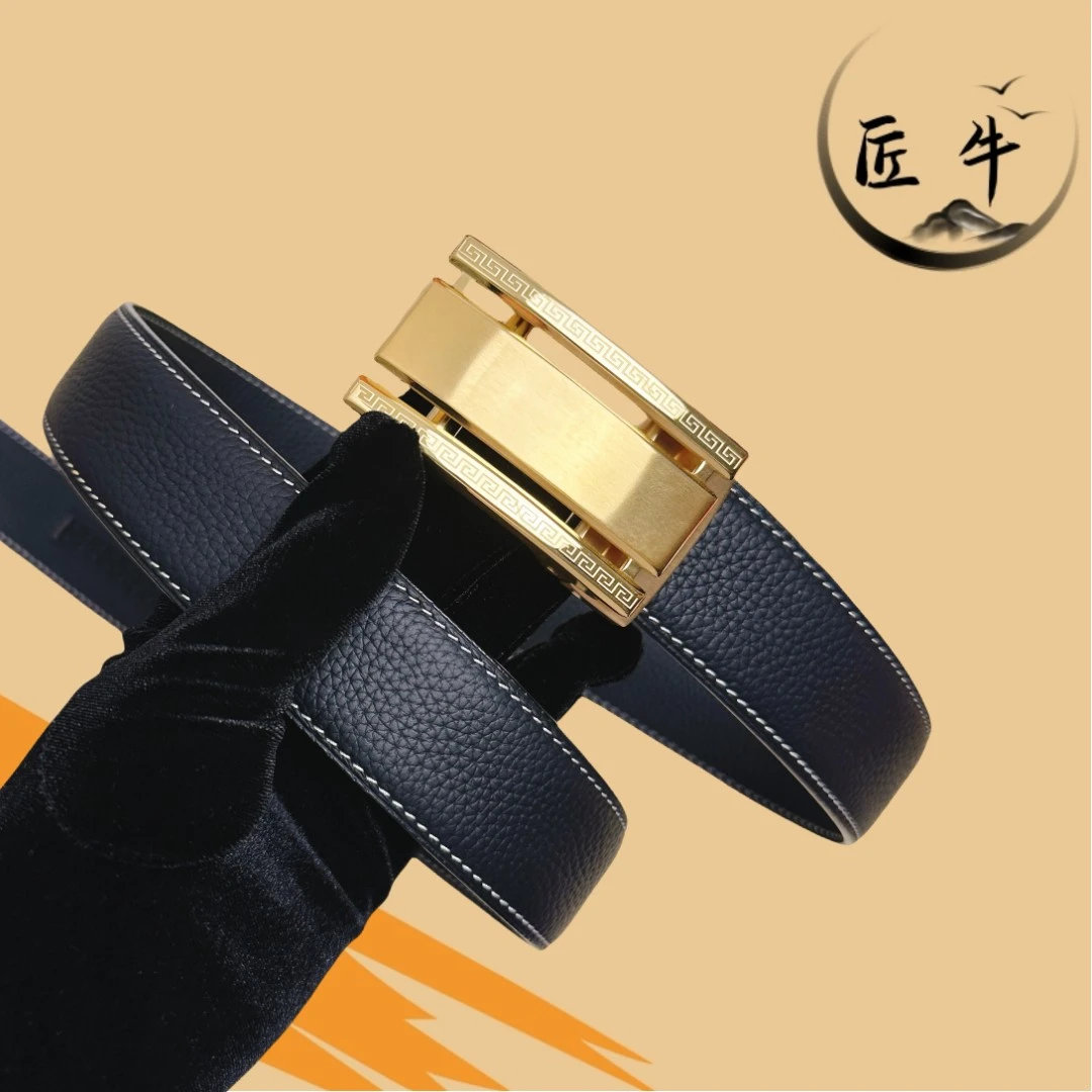 男士真牛皮皮带不锈钢自动扣荔枝纹头层牛皮时尚百搭简约款裤腰带