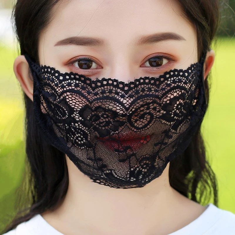 防晒口罩女春夏薄款网红透气黑色蕾丝易水洗面罩网纱遮阳护脸挂耳