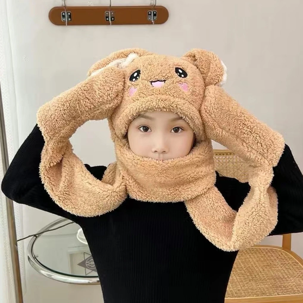 秋冬儿童保暖加厚围巾帽子冬季新款可爱男女童三件一体手套2024