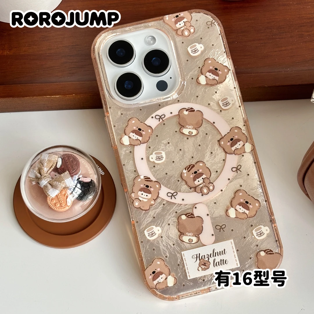 肉肉酱拿铁小熊原创磁吸手机壳适用iPhone16苹果15Promax保护套