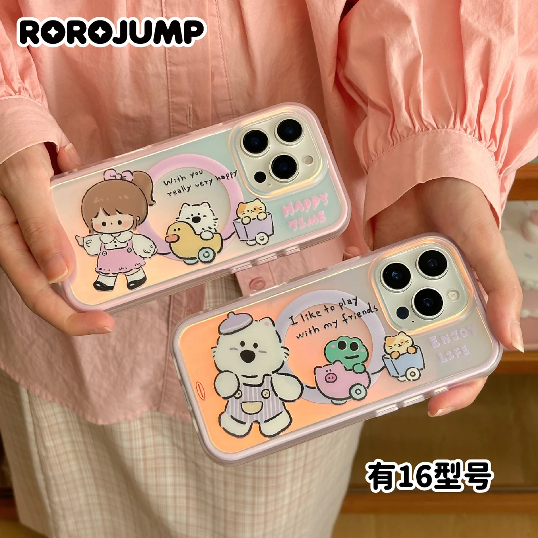 肉肉酱玩具车原创适用苹果16promax磁吸二合一手机壳银边iPhone15