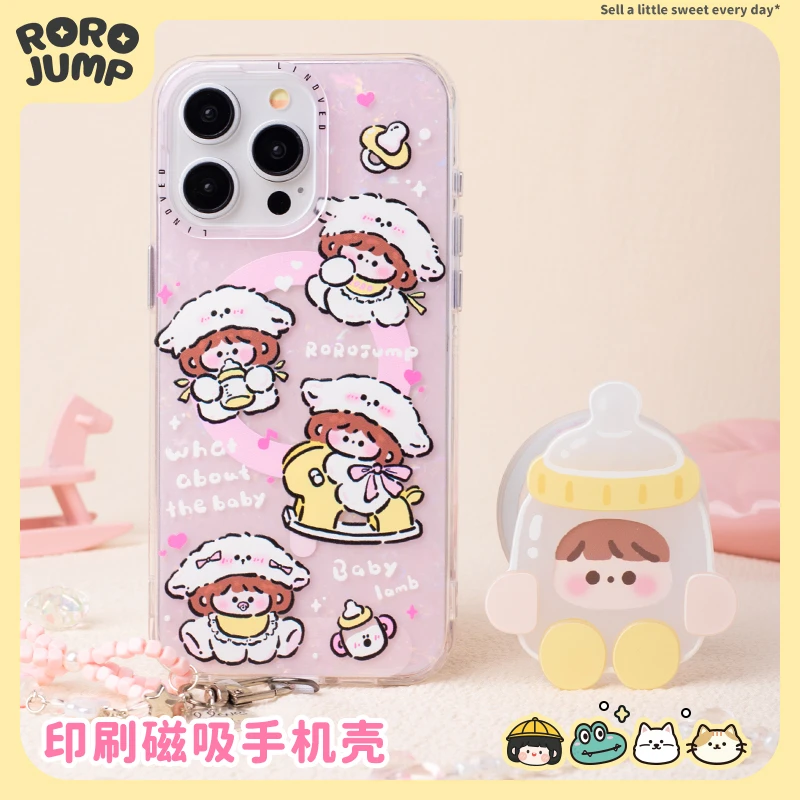 肉肉酱小羊baby磁吸手机壳适用iPhone15promax女magsafe无线充电