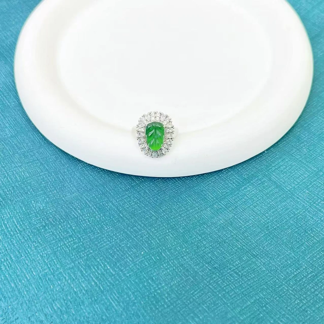 【杰哥专属】天然A货高冰翡翠满绿豪华大叶子戒指（标配证书）K580