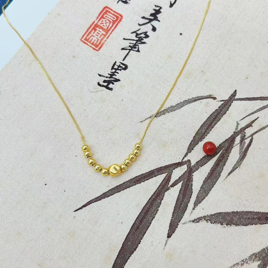 【杰哥专属】足金24K黄金方糖吊坠赠送合仔链十全十美配珠套链G73