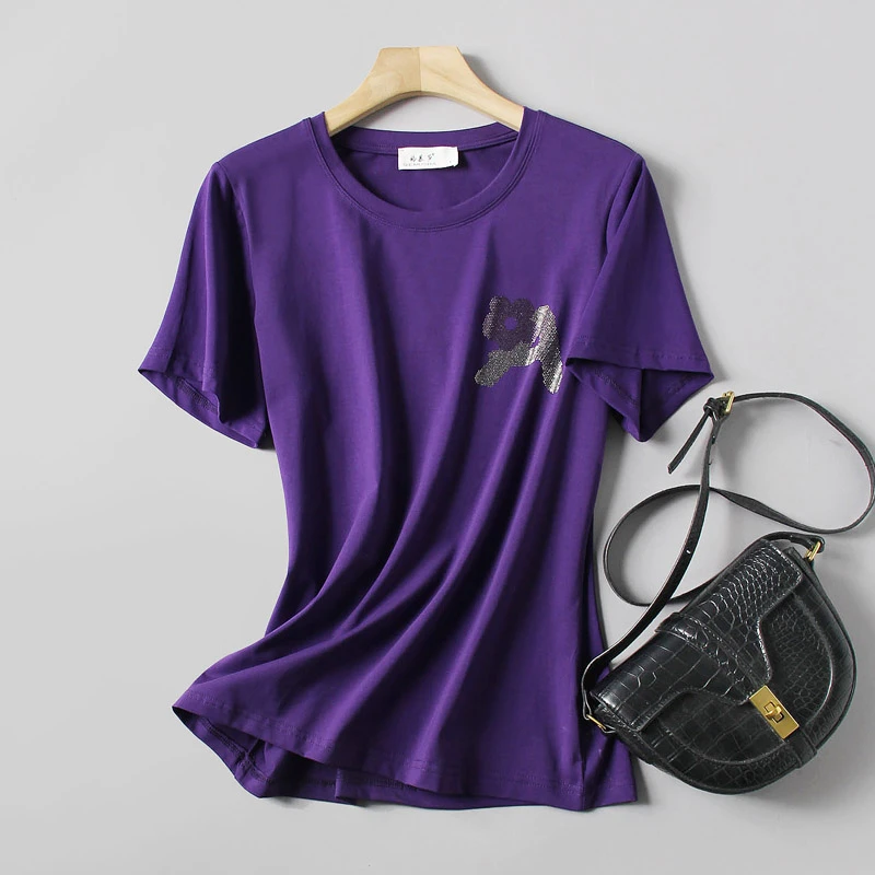 2025夏季宽松棉短袖t恤藏肉大码女装百搭圆领半袖小衫中年妈妈装