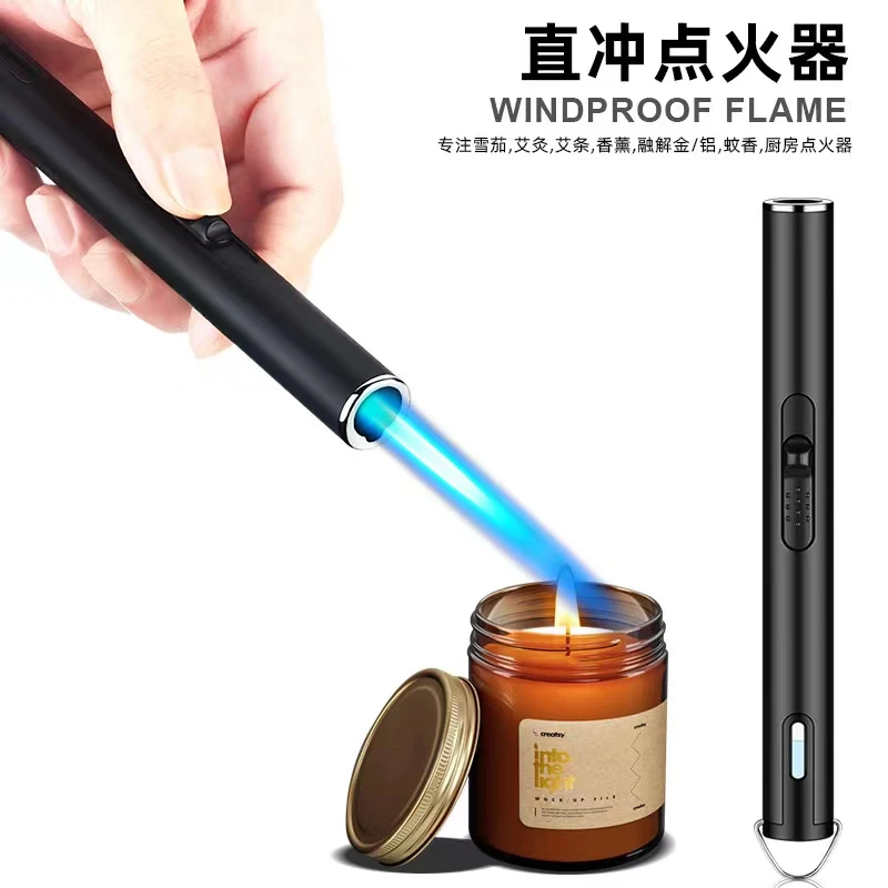防风直冲点火器高温火焰厨房户外家用烧烤喷火器夜光带挂钩打火机
