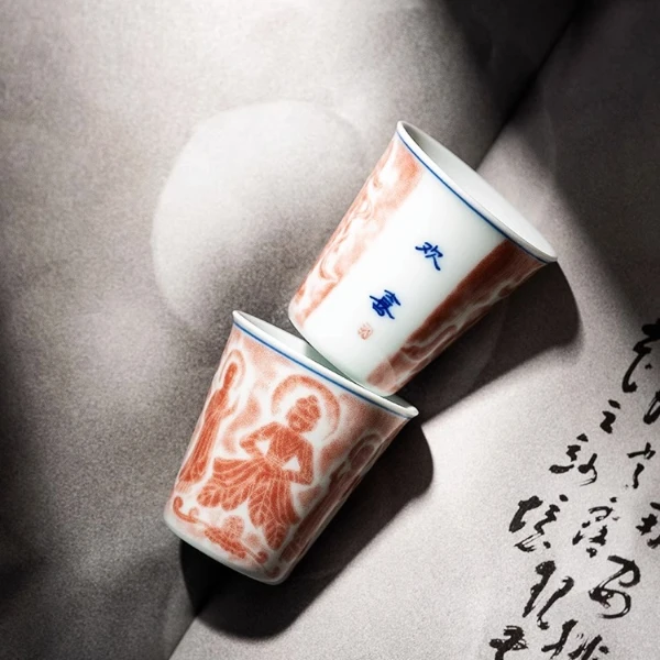 云窟万象柴烧拓印茶杯欢喜主人杯个人专用中式陶瓷功夫茶具可乐杯