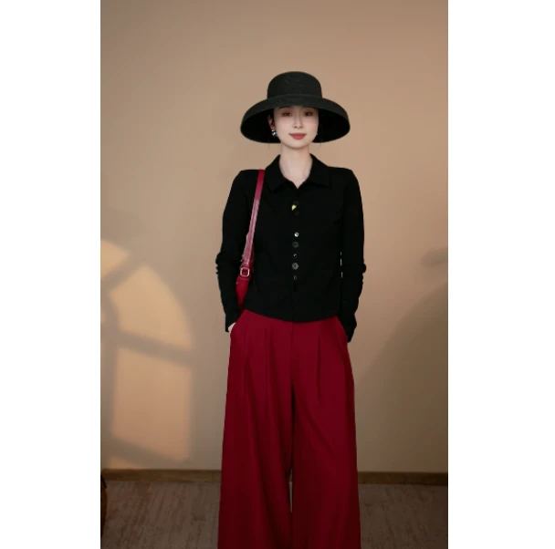 小井定制私服2【安可拉红裤子】2024新款女装阔腿裤时尚减龄系