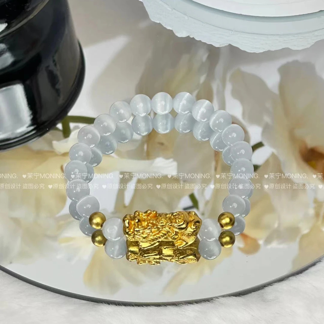 铜合金手链 【茉宁】铜合金貔貅手链  手工经典双色简约弹力气质