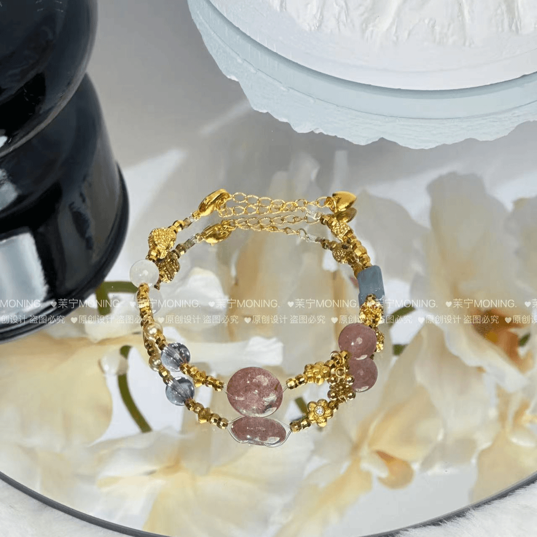 铜合金手链 【茉宁】草莓甜甜圈手链  手工时尚轻奢气质小众彩色