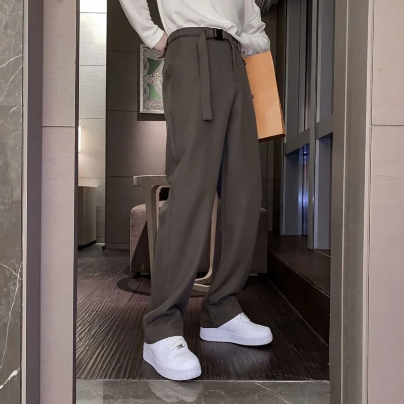 春秋感轻熟风西裤男韩国ins休闲痞帅宽松直筒垂感阔腿西装裤显瘦