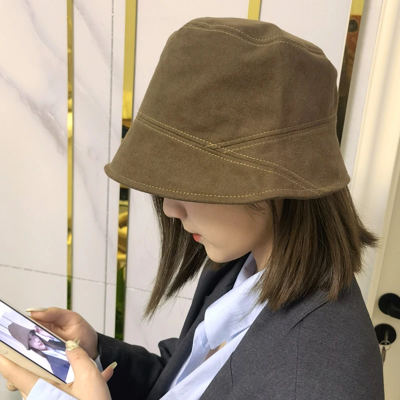 水桶帽女显脸小日系明线自闭渔夫帽遮脸防晒帽子