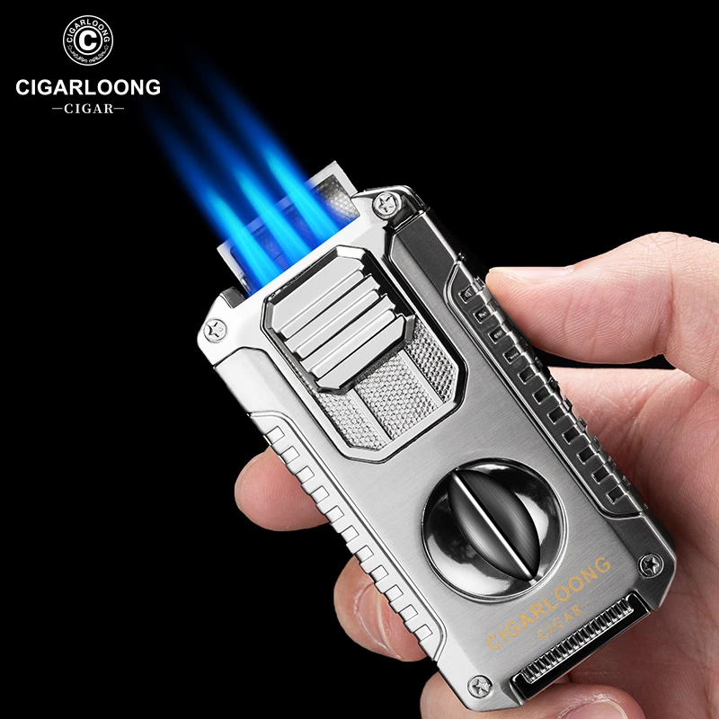 茄龙创意三火直冲雪茄打火机多功能五合一V型茄剪便携火机CL-24HX