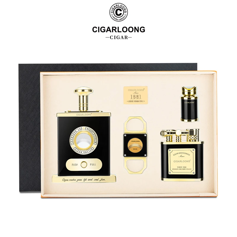 茄龙雪茄工具锋利顺滑雪茄剪防风打火机烟托开孔器礼盒CL-tz263