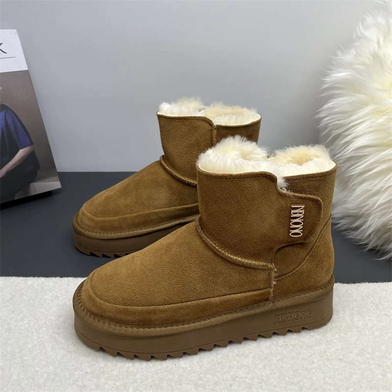 女鞋！百搭厚底雪地靴皮毛一体新款冬季牛皮防滑东北保暖羊毛棉鞋