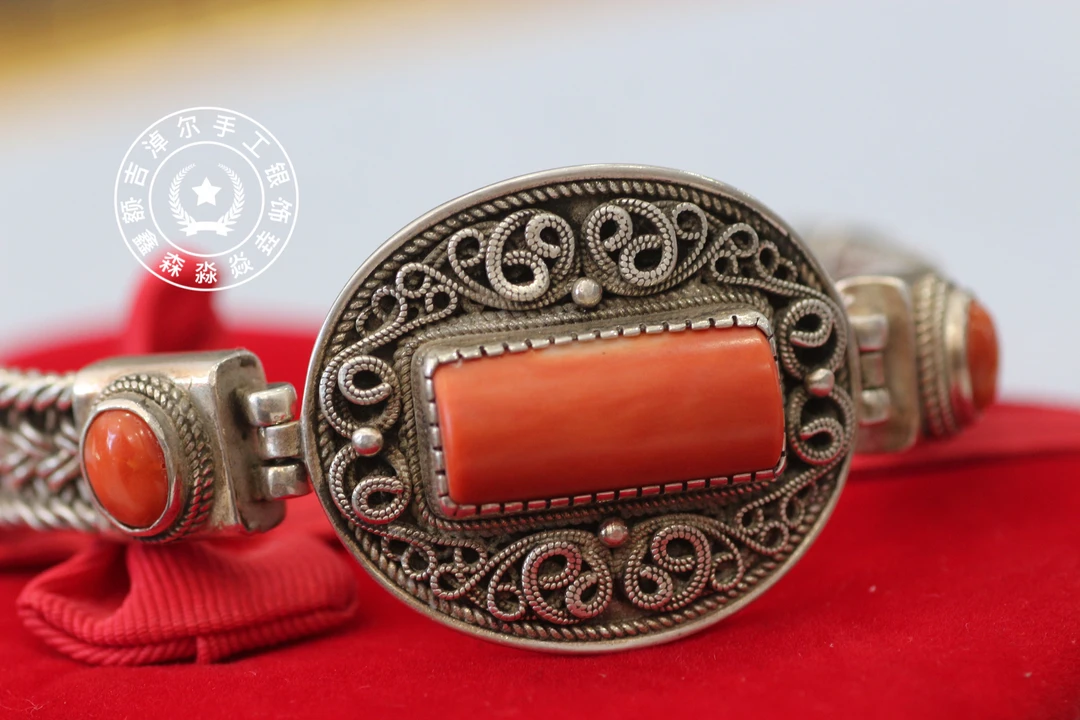 足银手镯 真旭日蒙古元素足银手链镯链2200