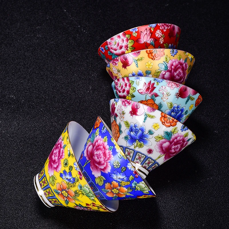 陶瓷茶杯主人杯单杯珐琅彩青花茶具万花品茗杯功夫茶杯茶具礼盒装