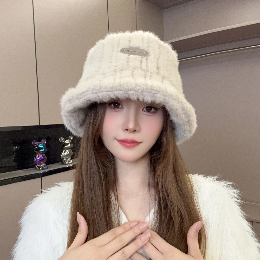 冬季时尚百搭渔夫帽秋冬季女加绒加厚保暖毛绒帽子百搭护耳盆帽