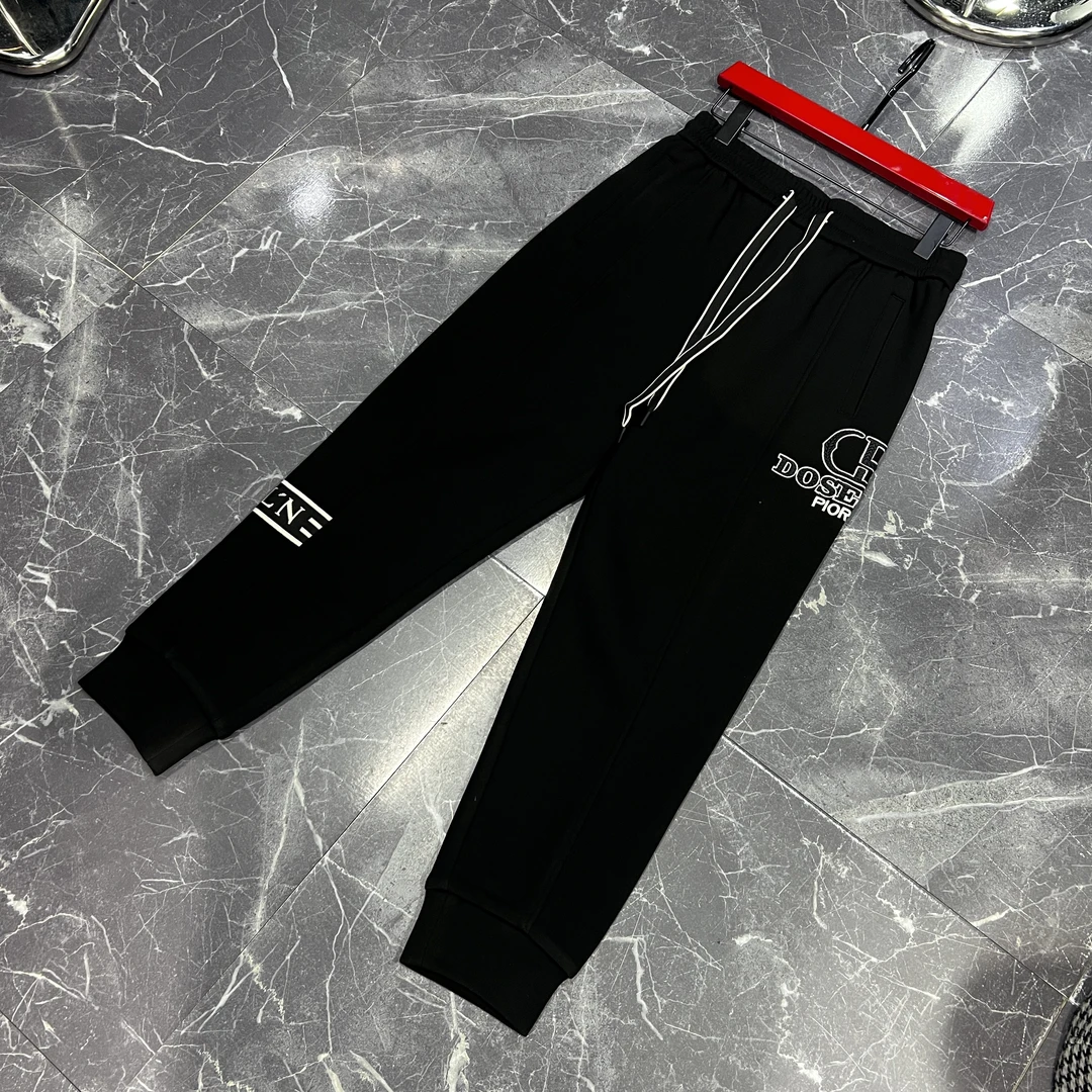 欧货秋冬男士百搭刺绣休闲时尚潮流运动系带黑色束脚休闲裤 5520