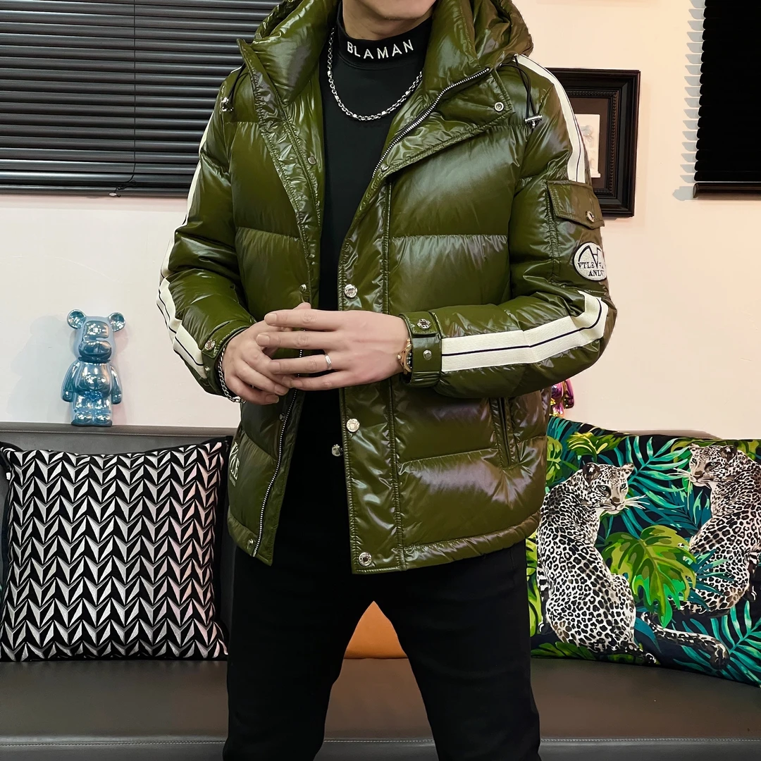 欧品男士秋冬新款个性织带潮流外套时尚潮流百搭休闲男外套 099绿