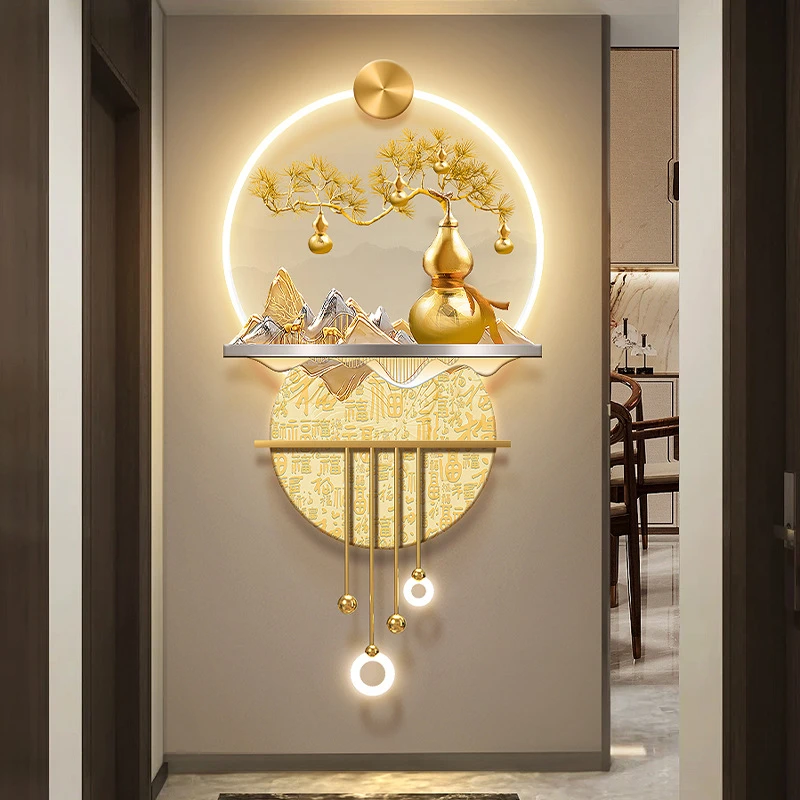 《福禄临门》新中式葫芦玄关装饰画走廊过道挂画入户门正对门壁画