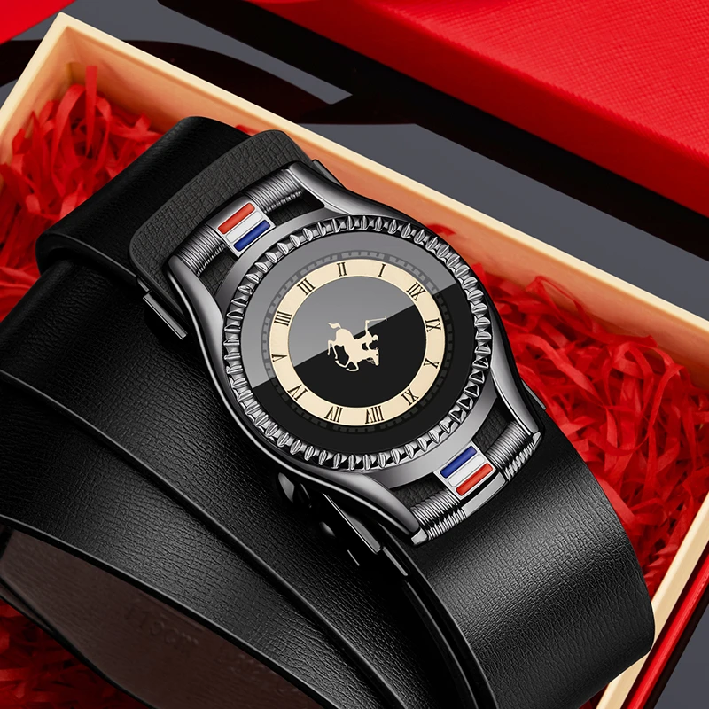 男士皮带真皮光面自动扣皮带男款腰带男款百搭商务耐用中青年腰带