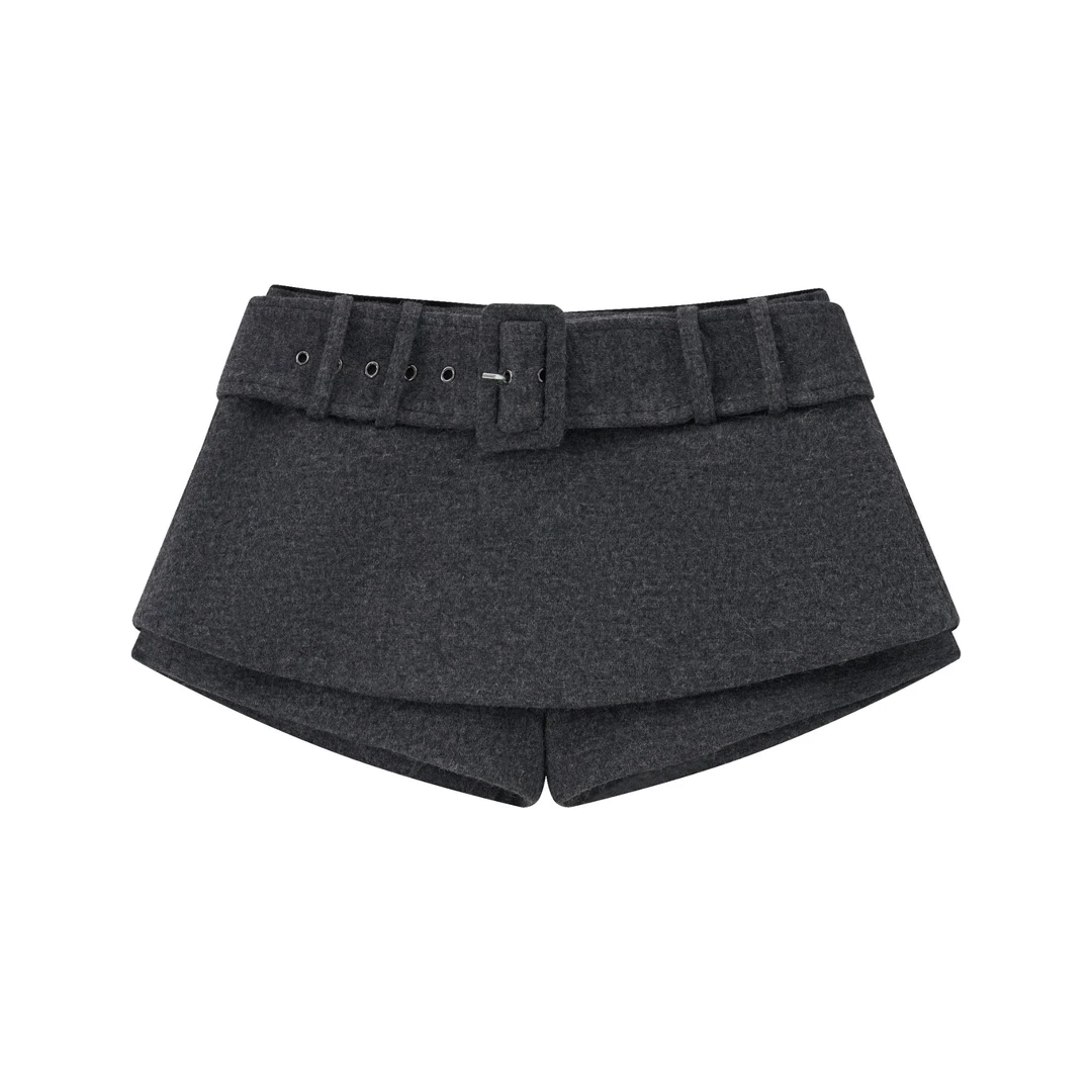 宽腰带呢料短裙裤XHDK0812