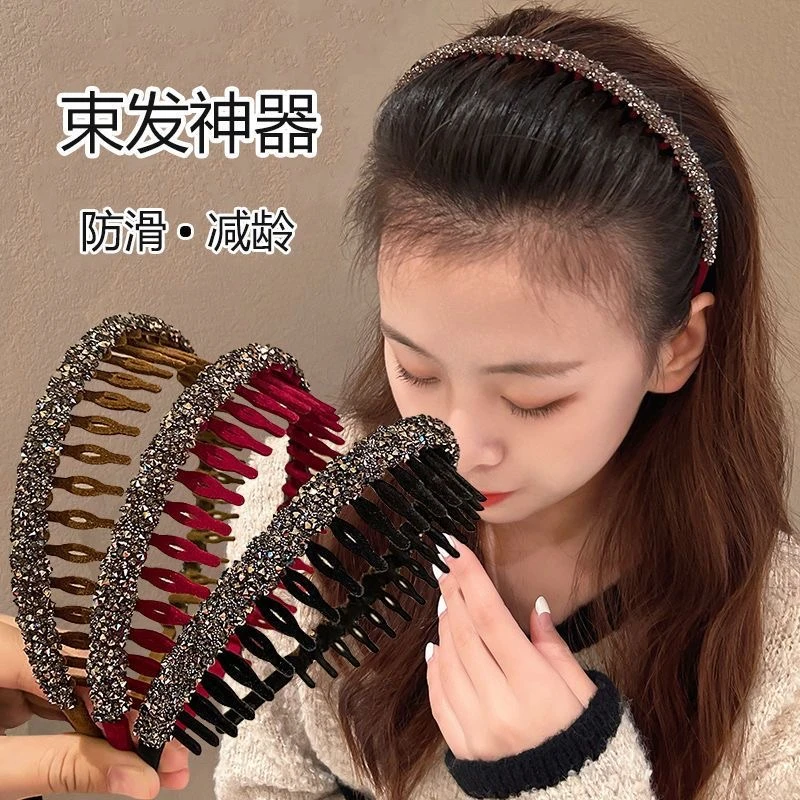 碎发防滑带齿波浪发箍高级感轻奢百搭水钻头箍