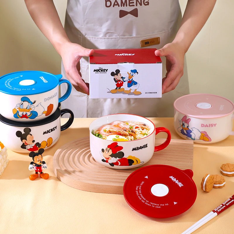 卡通泡面碗带手柄陶瓷碗学生宿舍用可爱吃面大碗家用泡面杯带盖