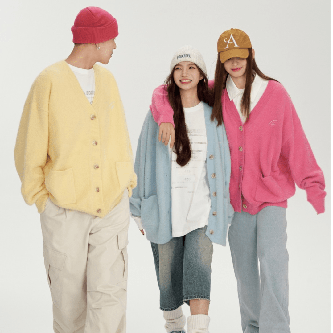 F426国潮情侣嘻哈男女穿搭多巴胺仿貂毛开衫毛衣 5438